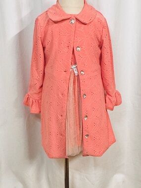 Nannette Coral Eyelet Pea Coat with Ruffle Cuffs